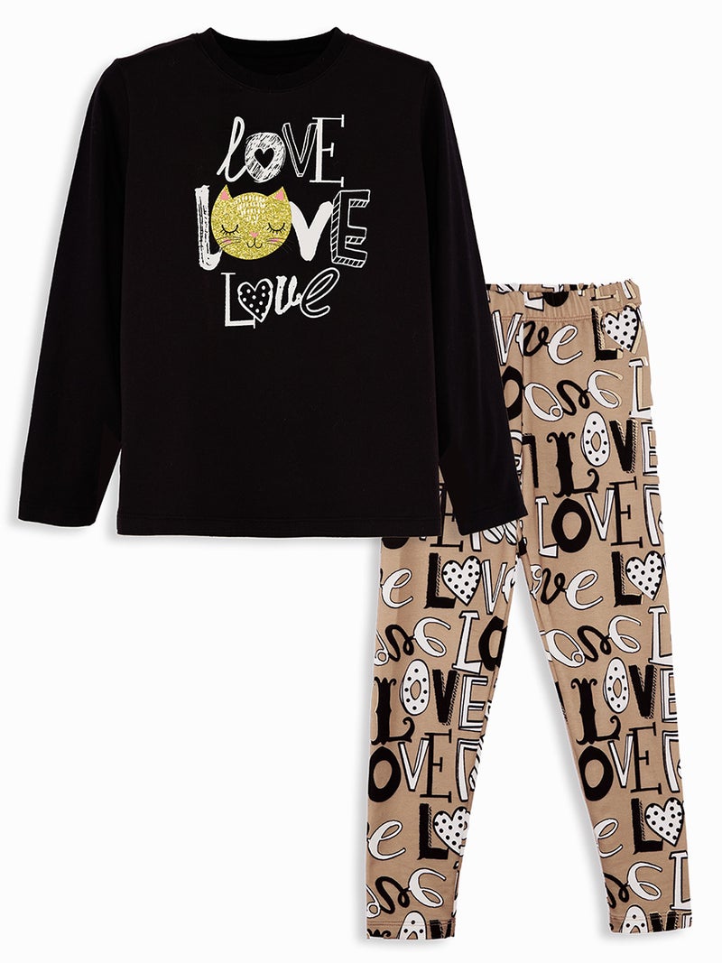 Denokids Love Cat Girl T-shirt Leggings Set - Image 3